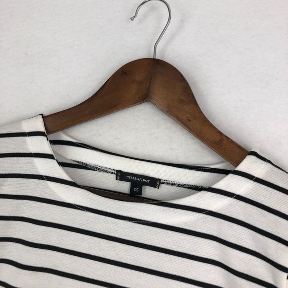 Stella & Dot Women's Size X-Small Maya White Black Striped Short Sleeve T-Shirt - Picture 2 of 8